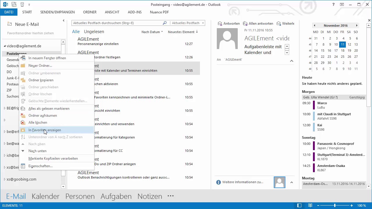 Ms Outlook Favoriten Ordner Und Minimierte Ordner Ansicht Youtube