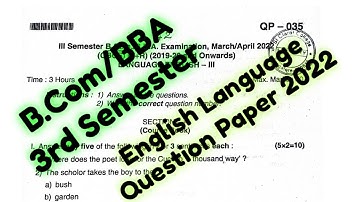 B.com/BBA 3rd Semester  English Language Question Paper 2022// B.com / previous year question paper