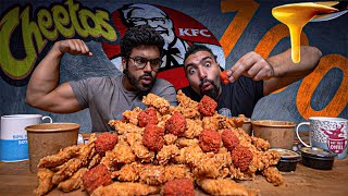 تحدي ١٠٠ قطعة دجاج مع قنابل الشيتوس الحار | chicken tenders with flaming cheetos