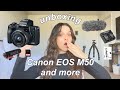 Unboxing Canon EOS M50 Camera with EF-M 15-45MM Lens and Rode Video Mic + Setup