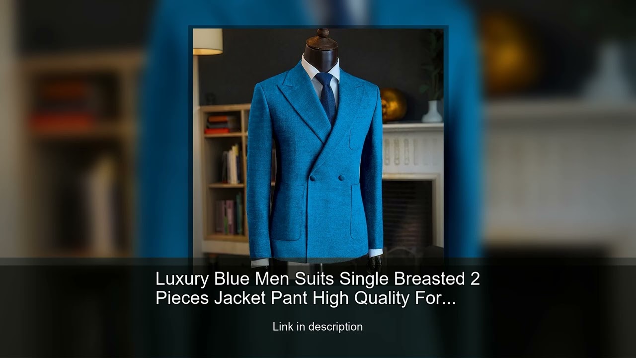 Luxury Blue Men Suits Single Breasted 2 Pieces Jacket Pant High Quality Formal Occasion Collar