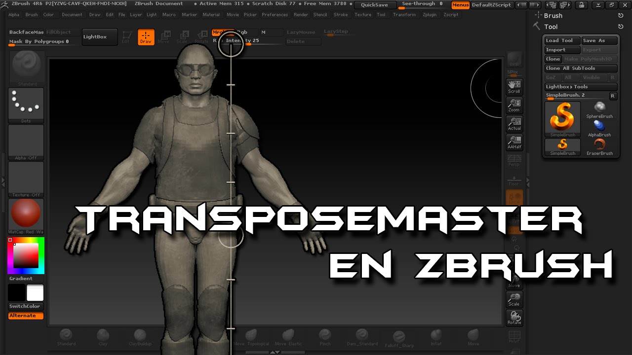activate transpose action lines zbrush
