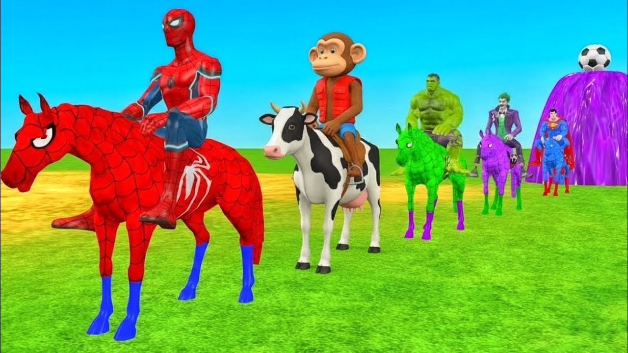 Long Slide Game With Cow Elephant Gorilla Hippopotamus Tiger - 3d Animal Game - Funny 3d Animals #44