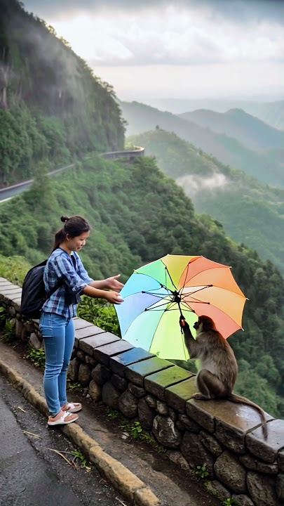 Download lagu Monkey flew with umbrella when strong winds swept it across the hill station | Mysterious Land