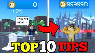 TOP 10 TIPS & TRICKS in DOGECOIN MINING TYCOON ROBLOX - NOOB TO PRO (BEST LAYOUT)
