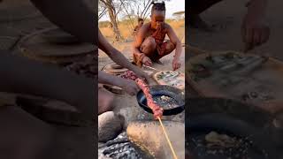 Asmr Bush Cooking Hunter-Gatherers Cook Monkey & Baboon Meat Skewers On Open Fire