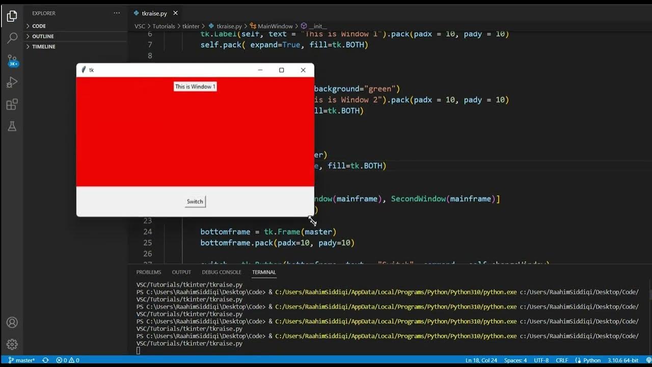 Swapping between frames with tkinter tkraise youtube