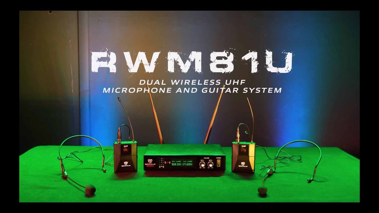 Rockville RWM81U Dual UHF Headset & Guitar Wireless Microphone System w/LCD 