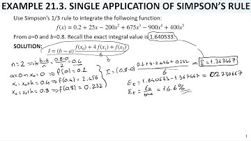 Numerical Methods Lec37 Ch21 Newton Cotes Integration5 Example For Simpsons 1/3 Rule