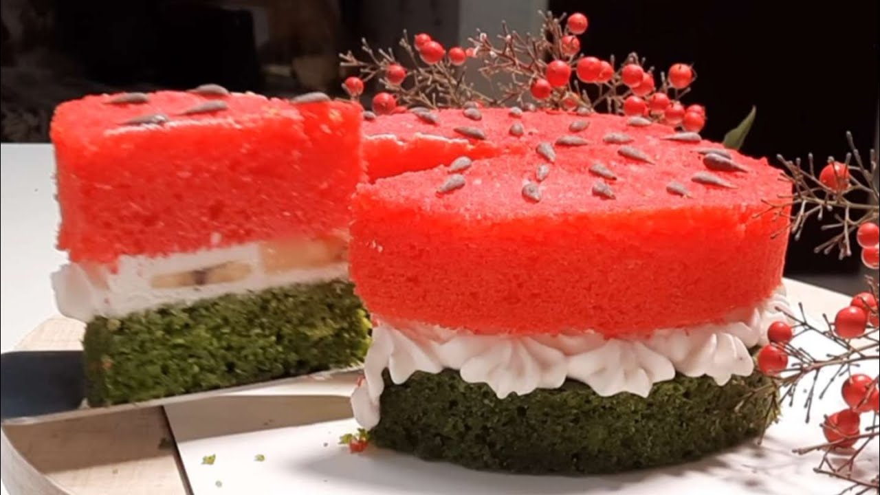 Surprise Birthday Cake for My Mom 🍉 Watermelon Cake with Cream, Banana & Pineapple