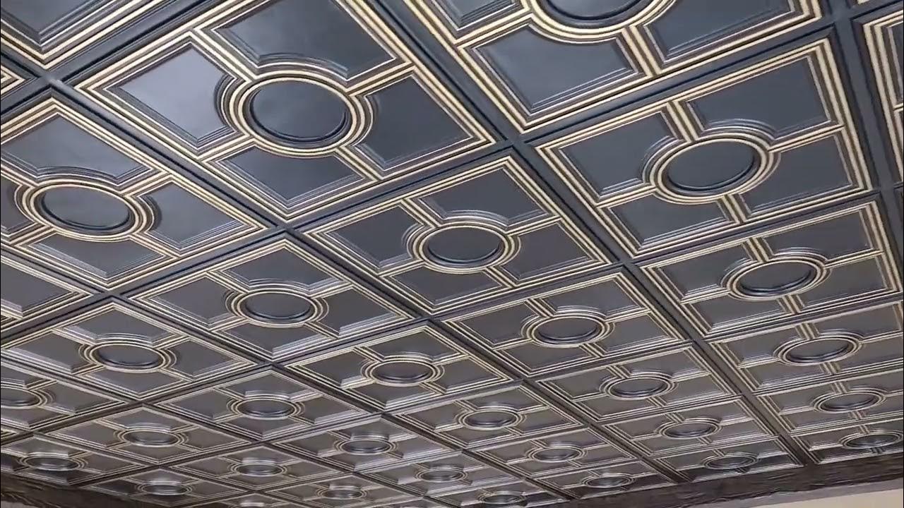 TD37 Black & Gold Faux Tin Ceiling Tiles DIY Ceiling Decor Install