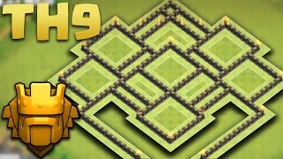 Town Hall 9 Best TROPHY Pushing/HYBRID Base (TH9 TROLL MASTER BASE) 2016 + Defence Replays