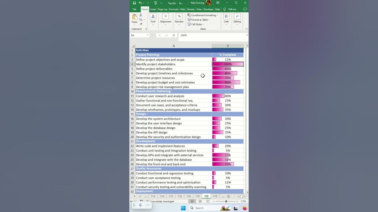 Create progress bar in excel with percentage excel tips and tricks
