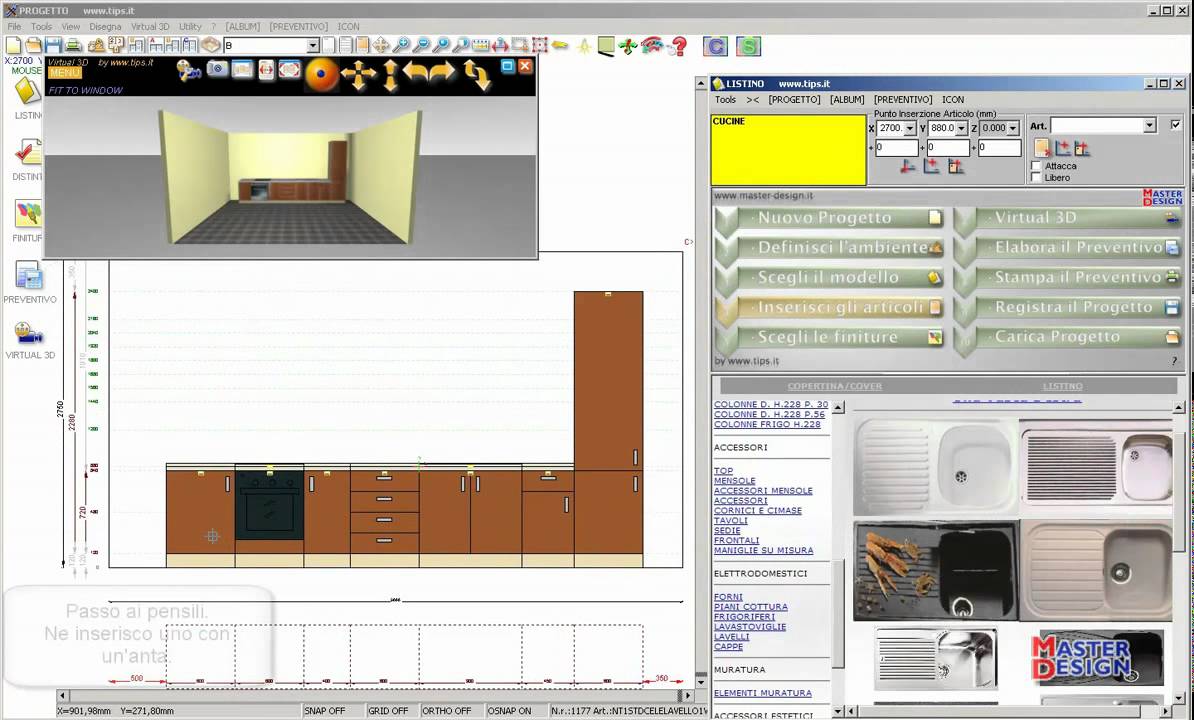 Master design. progettazione di una cucina lineare. by www.tips.it ... Progettare cucina in 3d
