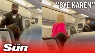 Passengers shout 'bye Karen' & applaud maskless woman getting kicked off flight