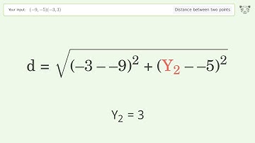 Find the distance between two points p1 (-9,-5) and p2 (-3,3): Step-by-Step Video Solution