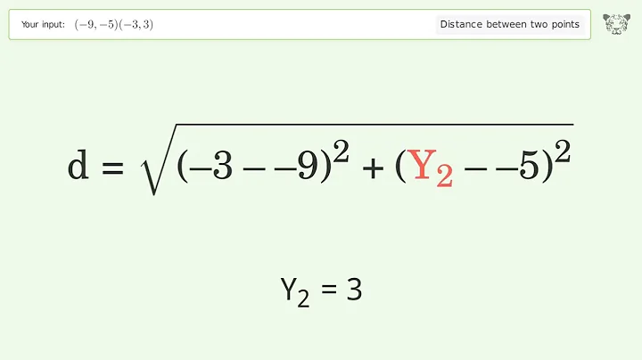 Find the distance between two points p1 (-9,-5) and p2 (-3,3): Step-by-Step Video Solution