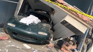 CAR GOT STOLEN/TOTALED, CRASHED INTO BUILDING!