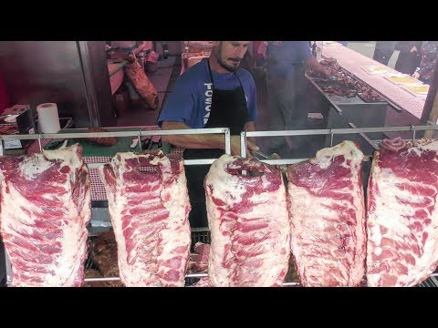 Many Huge Beef Ribs, Sliced Beef, Burgers, Sausages, Skewers. Italian Street Food