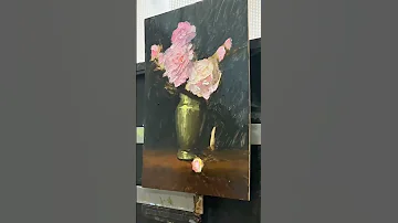 Oil Painting Time Lapse Pink Peonies Brass Oilpainting Shorts Allaprima Flowerpainting 