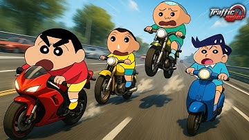 Shinchan VS Bochan VS Masao VS Kazama In Traffic Rider 😱🔥 | Shinchan Playing Traffic Rider 😂