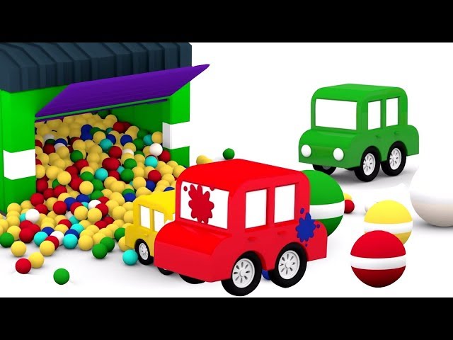 Jogo de futebol com os quatro carros coloridos. Desenho animado infantil em  português 