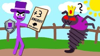 Zombey bekämpft eine Roboterbiene mit Spielkarten.