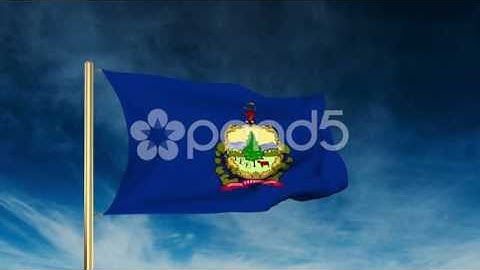Vermont Flag Slider Style. Waving In The Win With Cloud Background Animation