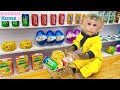 Bibi goes shopping in Kinder Joy Egg and noodles store