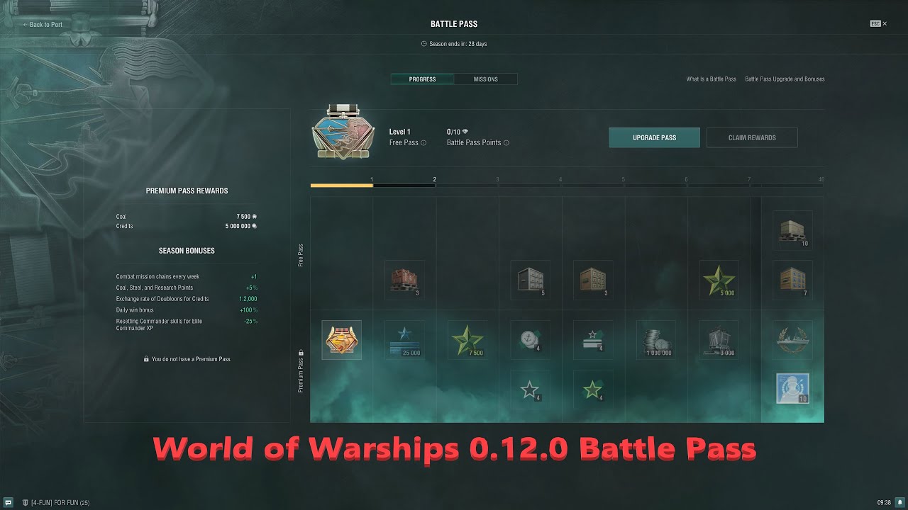 World of Warships: 0.12.0 Battle Pass (All 40 Level) 1/18/2023