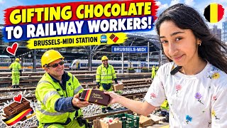 I Gave Belgian Chocolate to Railway Workers at Brussels-Midi Station ❤️🍫🚆 | Their Heartwarming React