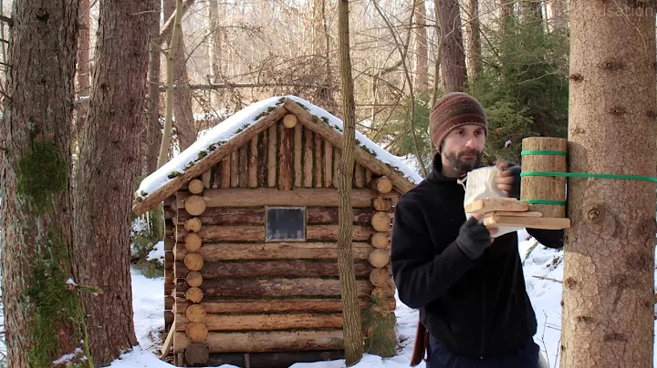 Building a Survival Cabin with Chimney-Fireplace & Wooden Roof in the Wilderness