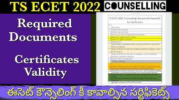 Required Documents for TS ECET 2022 Counselling| Ts Ecet 2022 counselling required certificates