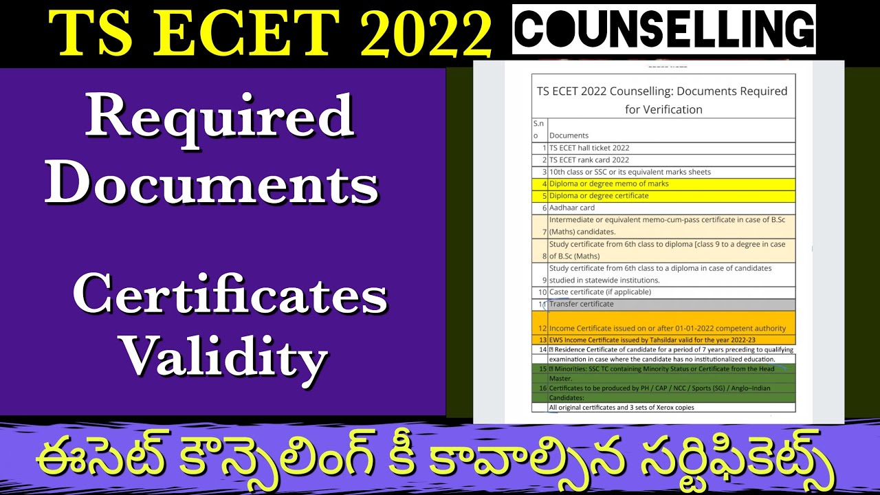 Required Documents for TS ECET 2022 Counselling| Ts Ecet 2022 ...