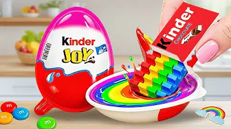 Kinder Chocolate vs Rainbow Cake | Delicious Mini Rainbow Kinder Joy Cake Recipe With Chocolate