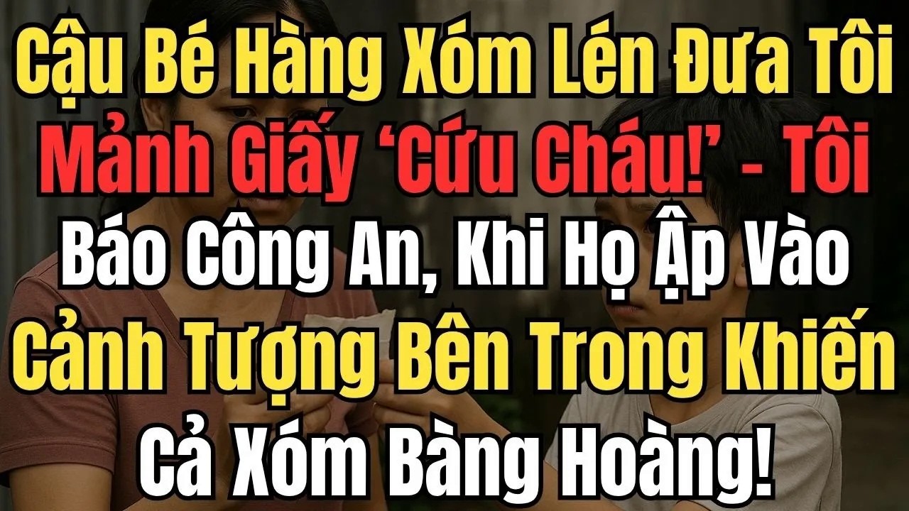 Cậu Bé Hàng Xóm Lén Đưa Tôi Mảnh Giấy “Cứu Cháu!” – Tôi Báo Công An, Và Khi Họ Ập Vào, Cả Xóm Bàng