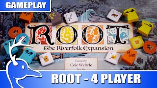 Root - 4 Player - Vagabond, Riverfolk Company, Lizard Cult, Marquise De Cat - (Quackalope Gameplay)
