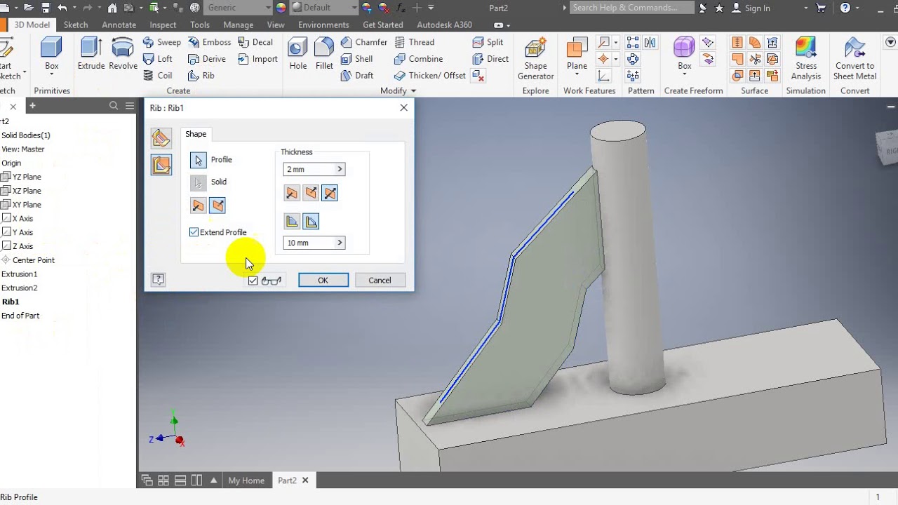 Hướng dẫn lệnh Rib trong Inventor YouTube