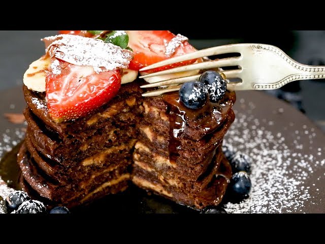 Peanut Butter Stuffed Chocolate Flapjacks