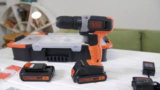 Blackdecker 18V Lithium-Ion Drill Driver, 160 Accessories In A Click Connect Box