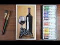 How to draw Still life || watercolor painting of Wine bottle, glass & grapes