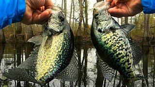 Spring Crappie fishing with a hand tied jig, slip bobber and minnow.