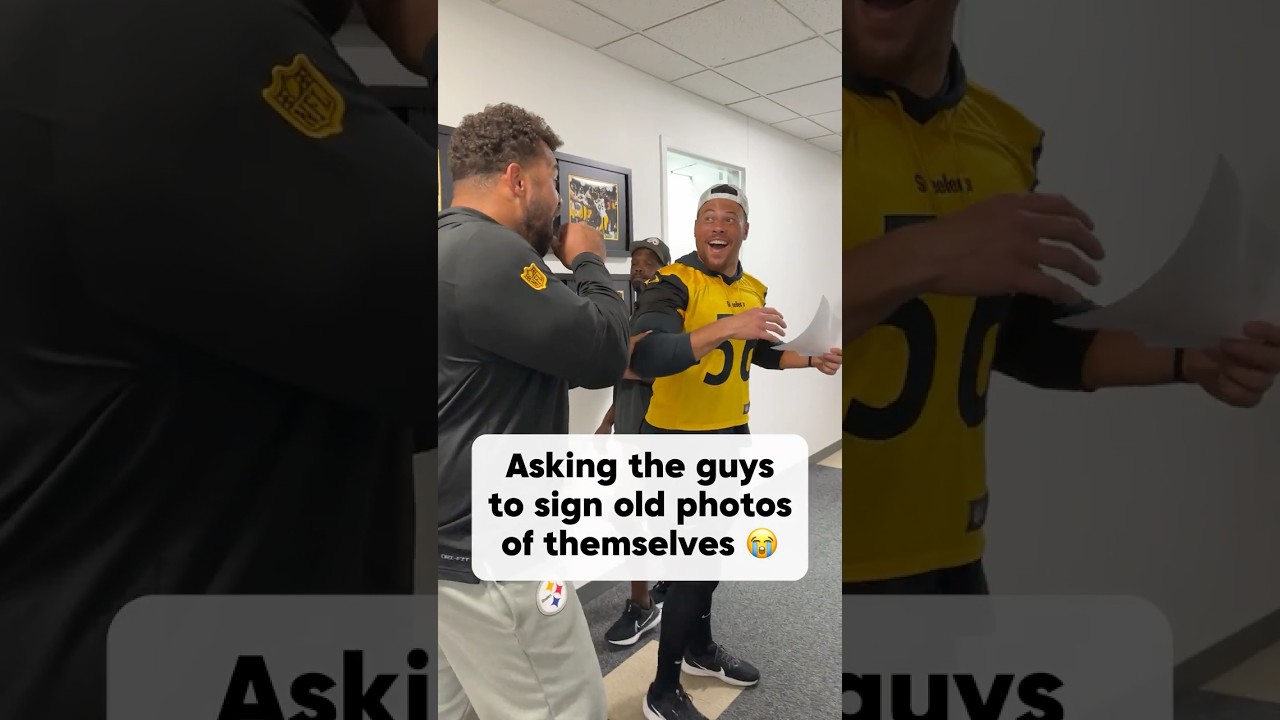 Blast from the past 🤣 Asking the guys to sign old pictures of themselves 📸 #steelers #nfl #shorts