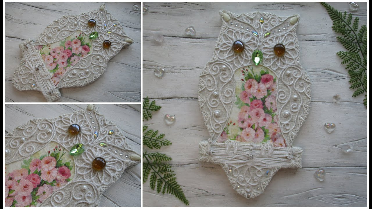 Шебби-шик ключница-бижутерница из картона, ткани и шнура!  #DIY  #OWL #Handmade