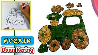 Membuat Mozaik dari Daun Kering bentuk Kereta Api