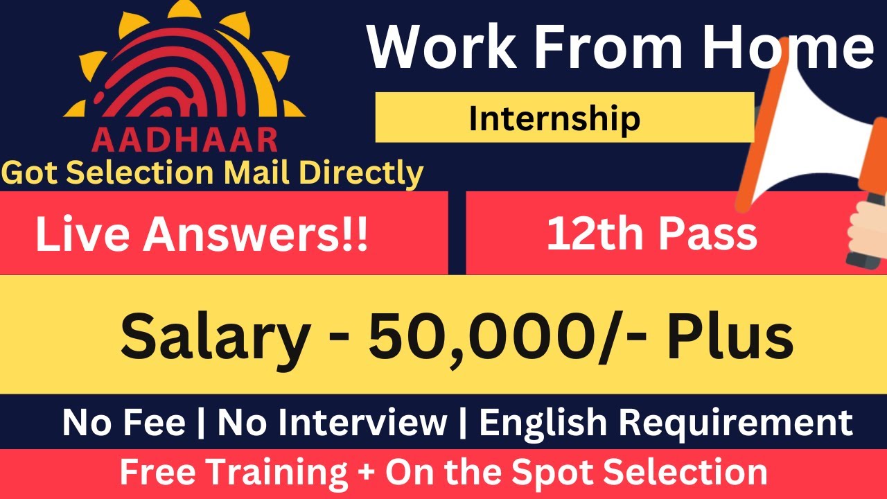 AADHAR CARD Recruitment 2024  Work from home jobs 2024  UIDAI  online jobs at home