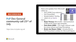 Microsoft 365 PnP – General Microsoft 365 Developer SIG community call – 23rd of July, 2020