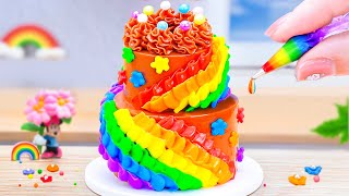 Amazing Rainbow Buttercream Flower Cake 🌈 How To Make Sweet Rainbow Miniature Cake By Petite Baker 🌺