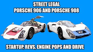 Street Legal Porsche 906 and Porsche 908 Race Cars - Start Up, Revs, Engine Pops and Drive