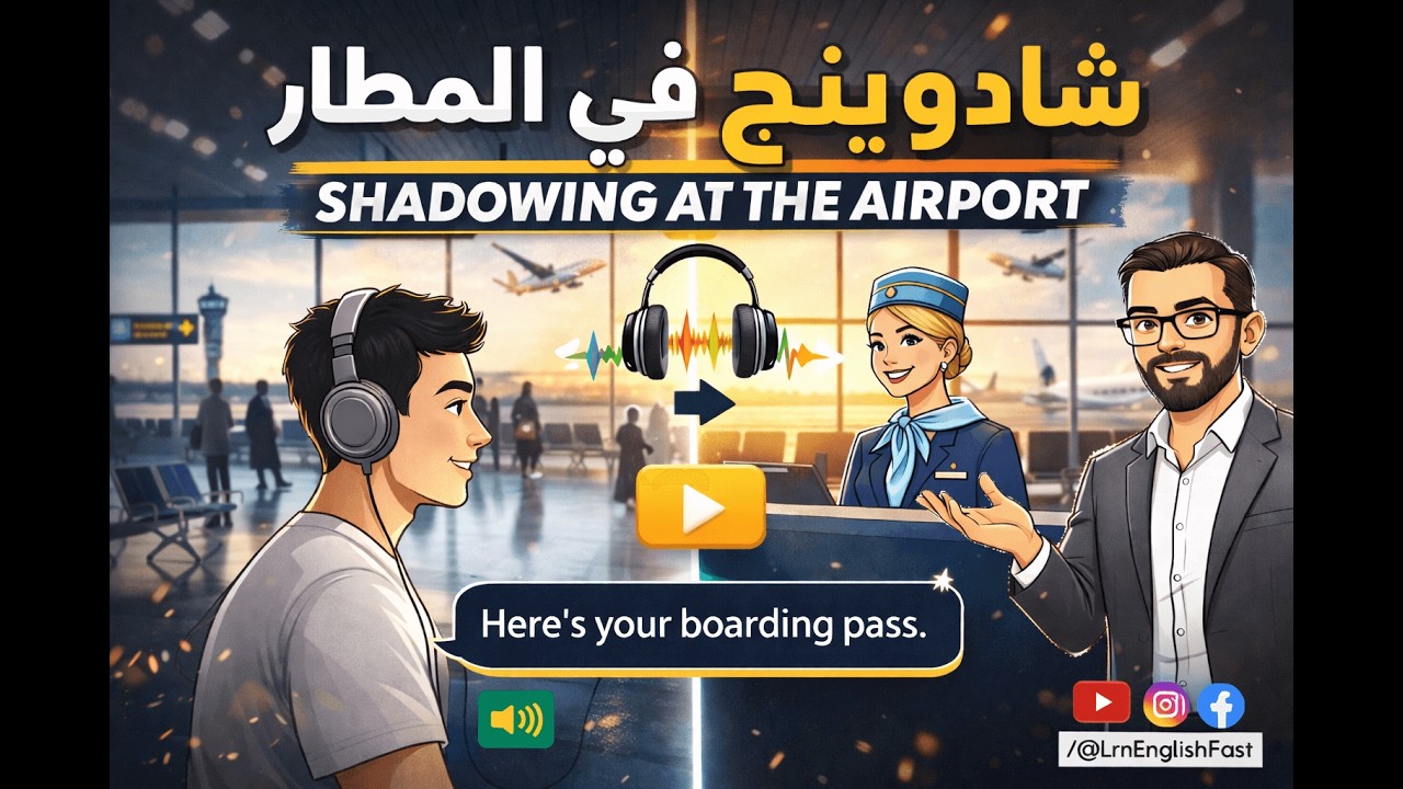محادثة في المطار بالانجليزي ✈️ ماذا تقول إذا فقدت جواز سفرك؟ (تدريب نطق Shadowing)
